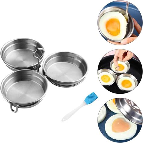 2Pcs Stainless Steel Egg Poacher Pan 3 Poached Egg Cups For Poached