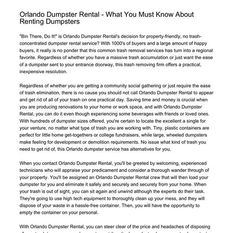 Orlando Dumpster Rental What You Need to Know About Leasing