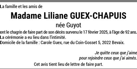 Liliane Guex Chapuis Guyot Hommages