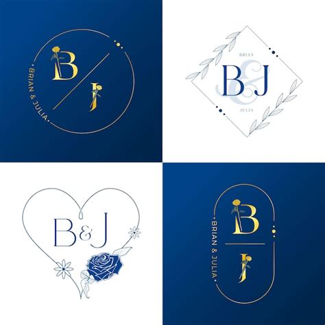 Conjunto De Monograma De Boda De Oro Real Y Azul Letra B Y J Vector Premium