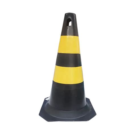 Cone Rigido P Sinalizacao Preto E Amarelo 50cm Plastcor