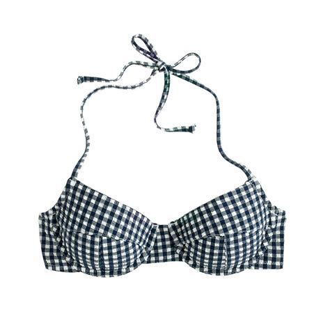 J Crew Womens Dd Cup Gingham Seersucker Demi Underwire Halter Bikini