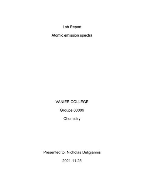 Lab Repor 1 atomic spectrum - Lab Report Atomic emission spectra VANIER ...