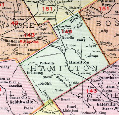 Hamilton County Texas Map 1911 Hamilton City Hico Carlton Olin