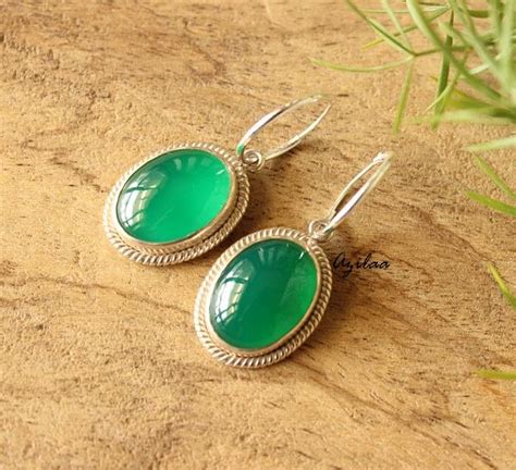 Green Onyx Sterling Silver Gemstone Hoop Earrings At Azilaa