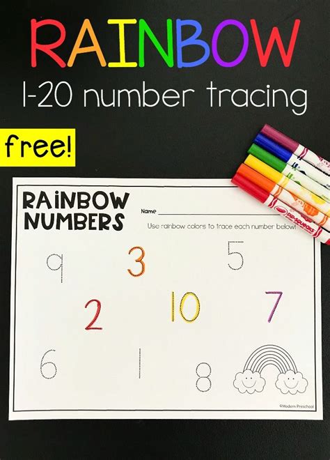 Rainbow Tracing Numbers Printable 1-20 | Math centers, Math centers ...