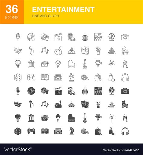 Entertainment Line Web Glyph Icons Royalty Free Vector Image