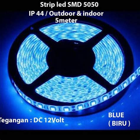 Jual Led Strip Smd 5050 Biru Blue Dc 12v Ip44 5 Meter Waterproof Indoor