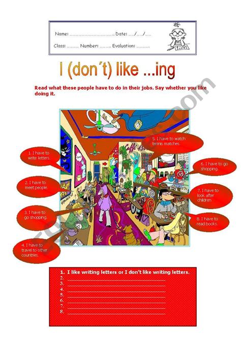 I Like Don´t Like Ing Esl Worksheet By Vanda51