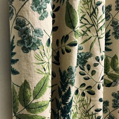 Modern Vintage Green Leaf Pattern Washed Linen Cotton Curtain Etsy Uk