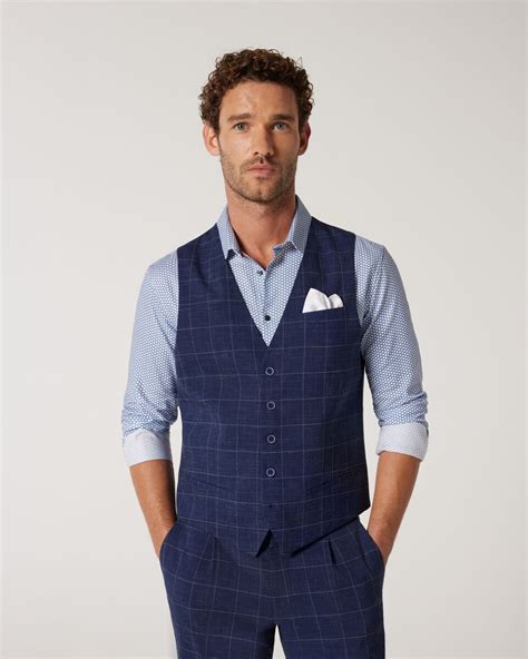 5 Button Windowpane Check Tailored Vest Navy Windowpane Vests Politix