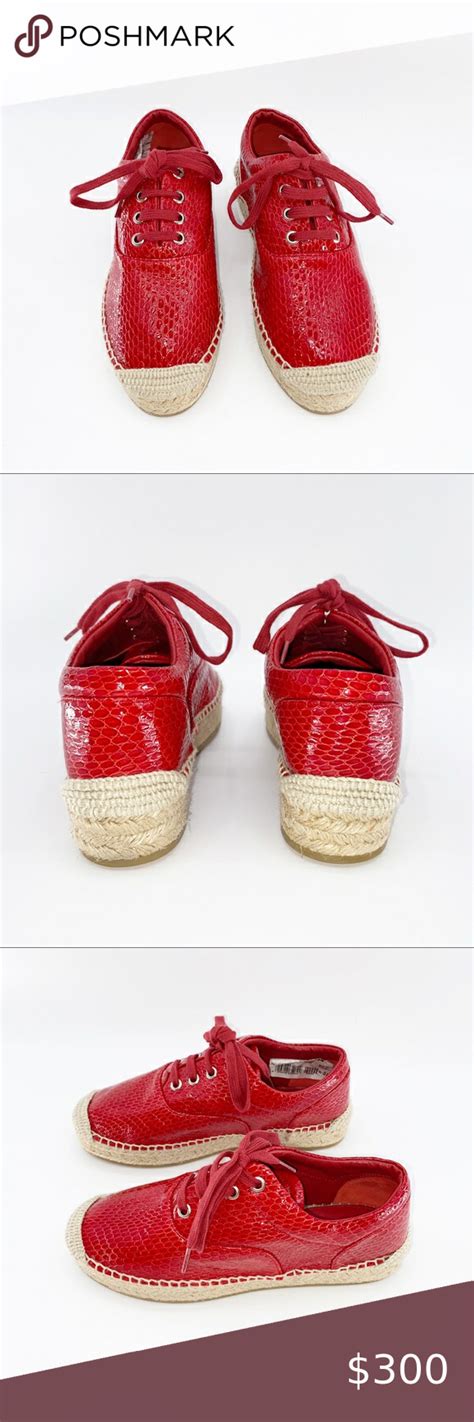 MM6 Patent Leather Red Snake Skin Print Platform Espadrille Sneaker