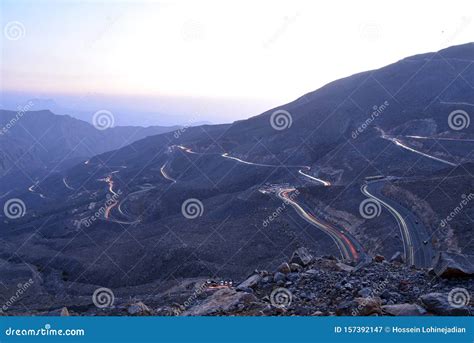 Car Trails in Jais Mountains, Jebel Jais, Ras Al Khaimah, United Arab Emirates Stock Image ...