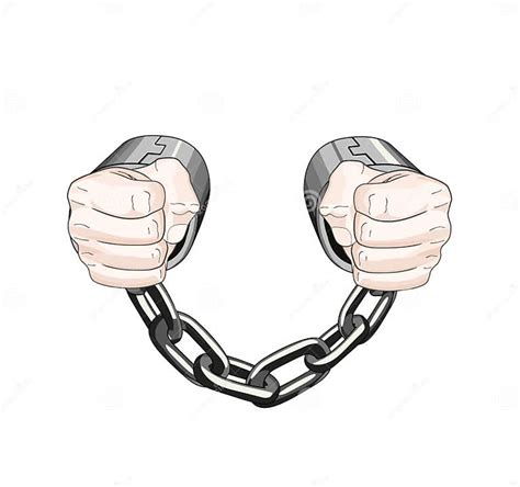 Chained White Person Slave Captive Handcuffs Stock Illustration