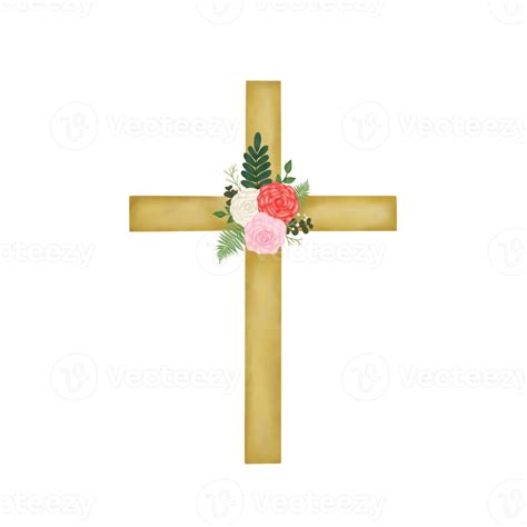 Watercolor Easter Cross With Flowers 20965472 Png