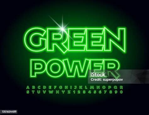 Vector Neon Banner Green Power Kumpulan Huruf Dan Angka Alfabet Modern