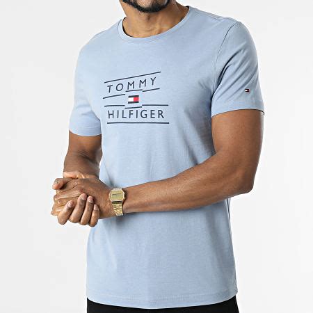 Tommy Hilfiger Tee Shirt Taping Stacked Logo 7097 Bleu