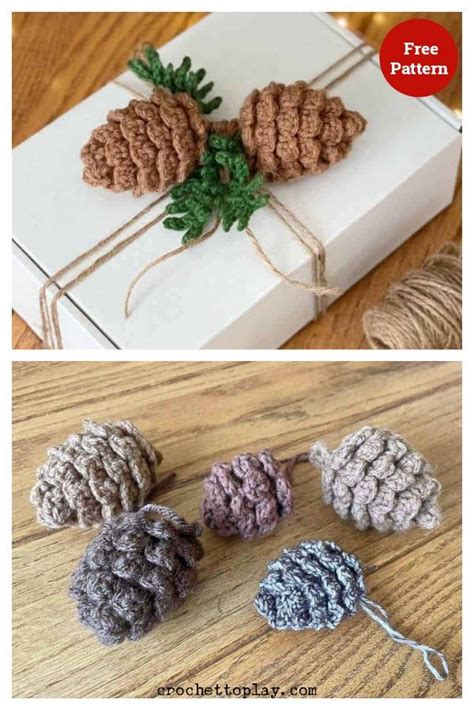 Pine Cone Ornament Free Crochet Pattern Haken Kerst Haakpatroon