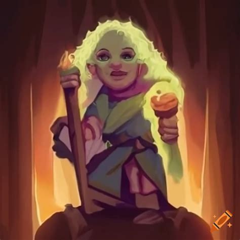 Adventurous Female Halfling With Ginger Hair And Magic Staff In