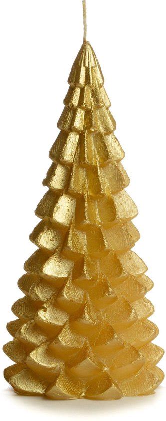 Rustik Lys Kerstboom Kaars 20x10cm Groot Goud Bol