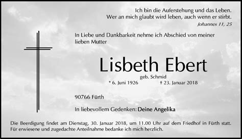 Traueranzeigen Von Lisbeth Ebert Trauer Nn De