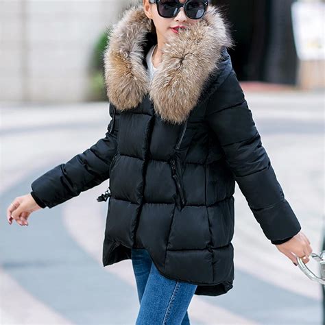 Buy Women Coat Hooded Outwear Winter Warm Thick Fur Collar Cotton Parka