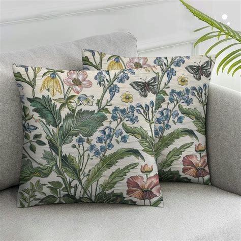 Nawypu Spring Pillow Covers Set Of 2 Sage Green Wild Plant Butterfly