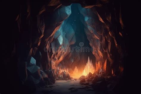 3d Illustration Of A Fantasy Cave With A Portal And A Crystal