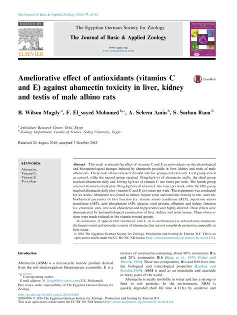 PDF Ameliorative Effect Of Antioxidants Vitamins C And E Against