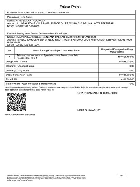 Faktur Pajak Uang Muka 20 Belanja Jasa Konsultansi Pembuatan Peta Pdf