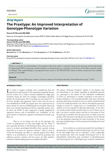 (PDF) The Praxitype: An Improved Interpretation of Genotype-Phenotype Variation