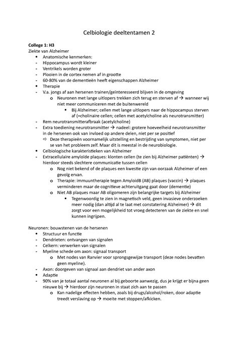 Celbiologie Deeltentamen Jongs Af Aan Hersenen Blijven In De