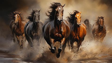 Premium AI Image | horses in a field painting illustration