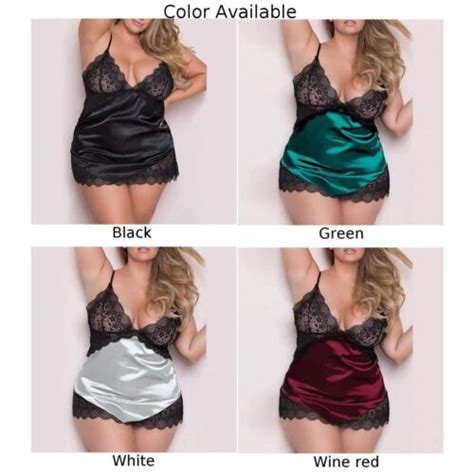 Plus Size Women Lace Sexy Negligee Lingerie Nightwear Satin Nightdress