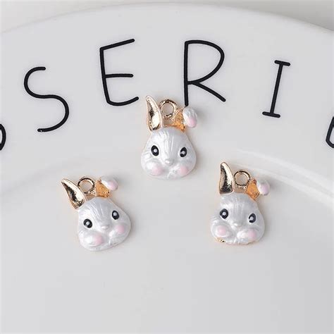 10pcs Cute Rabbit Animal Enamel Charms Metal Gold Pendants Handmade