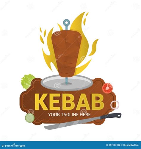 Creative Doner Kebab Logo With Flame Element Shawarma Emblem Turkish