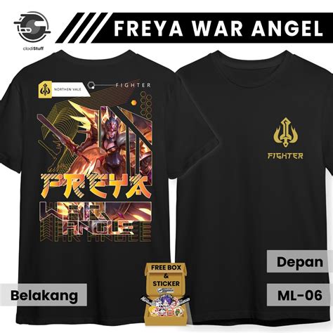 Hitam เสื้อยืดแขนสั้น พิมพ์ลาย Freya Epic War Angel Mobile Legends