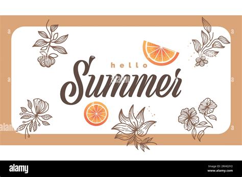 Minimalist Summer Background With Flowers And Oranges Illustration