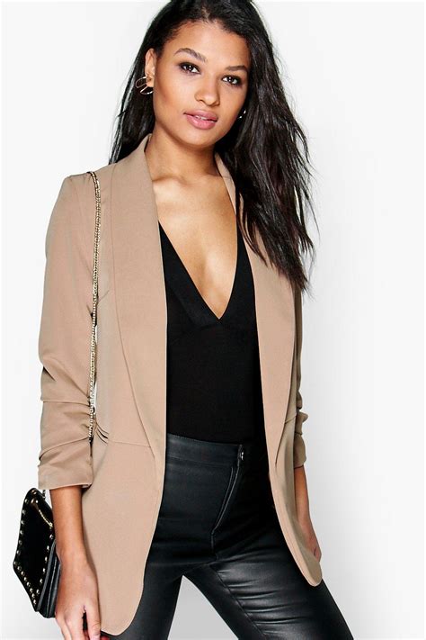 Boohoo Blythe Ruched Sleeve Blazer Ebay