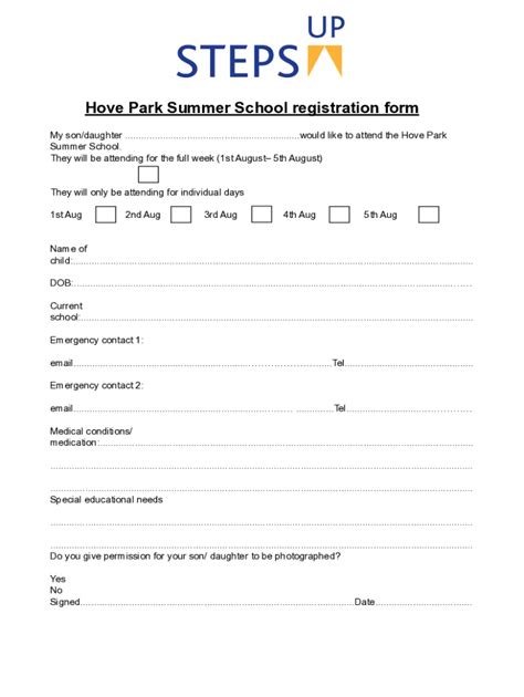 Fillable Online Registration Form For Summer Camp Hps Fax Email Print