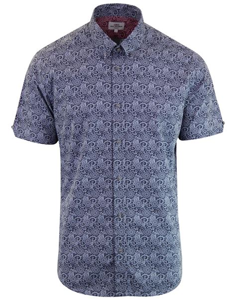 Ben Sherman Mens Retro Mod Stencil Floral Shirt In Navy