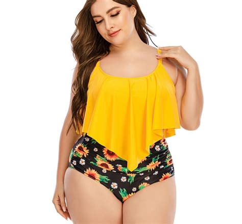 New Stock Big Ruffle Front Sexi Lady Plus Size High Waist Bikini 5xl