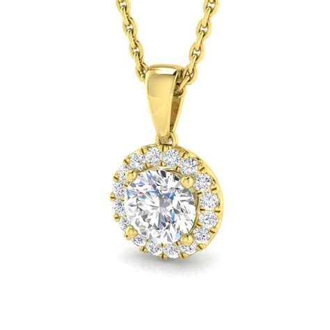 Lab Diamond Halo Pendant Necklace 100ct Gvs In 9k Yellow Gold After