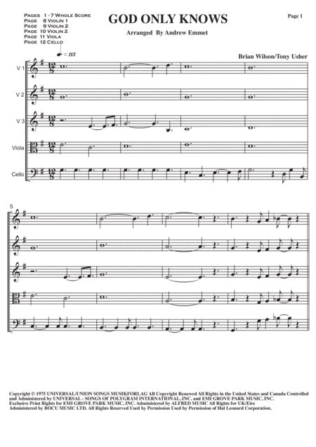 God Only Knows Arr Andrew Emmet By The Beach Boys Sheet Music For String Ensemble At Sheet