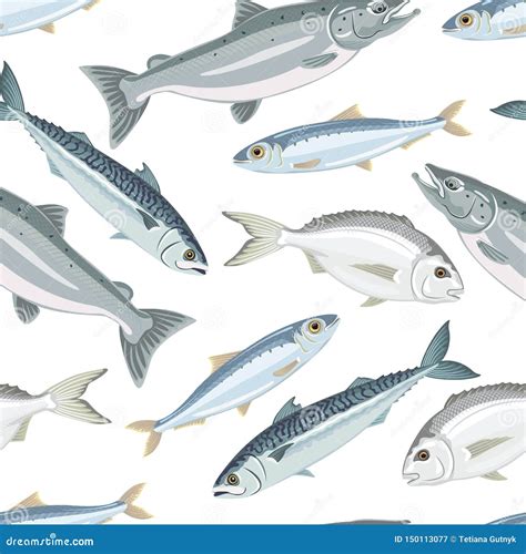 Set Of Fish And Sardine Food Cartoon Icon Design Template With Various