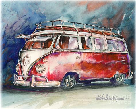 A Deluxe 15 Window Vw Bus Painting By Michael David Sorensen