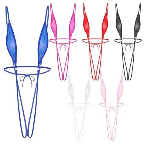 Jeypinmi Womens Micro Sling Bikini Monokini Tiny Swimsuit Bathing Suit Sheer Mesh Crotchless