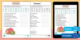 Second Grade Antonym Opposites Activity Twinkl USA