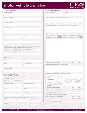 Fillable Online Motor Vehicle Claim Form Cka Risk Solutions Fax Email