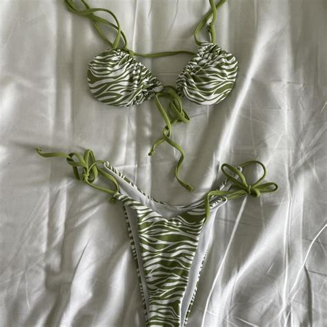 Green Patterned Bikini Set Barley Worn Size XS S Depop